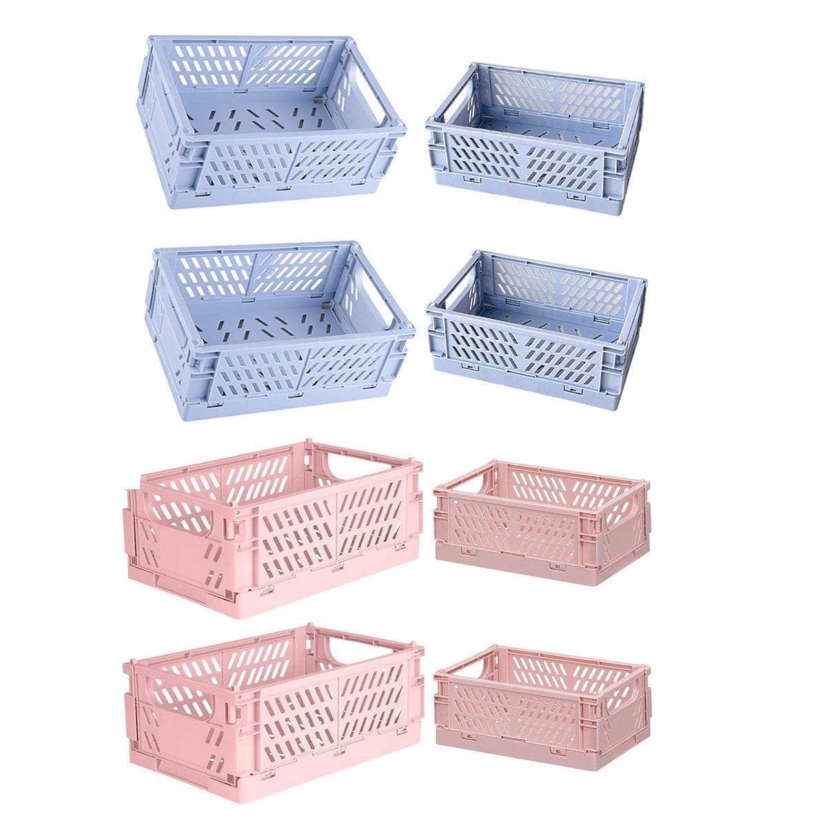Foldable Stackable Desktop Storage Baskets for Stationery, Pack of 4 - Pink - view 3
