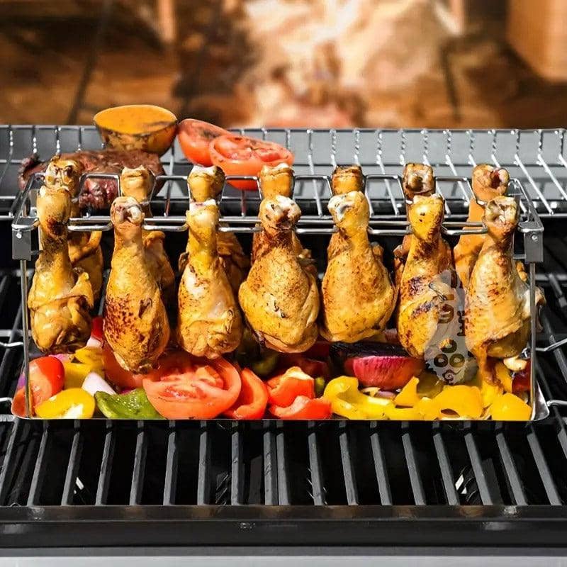 Foldable Stainless Steel BBQ Chicken Leg Rack with 14 Slots - view 5