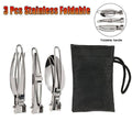 Foldable Stainless Steel Camping Cutlery Set, 3 Piece Knife, Spoon and Fork, Silver