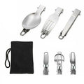 Foldable Stainless Steel Camping Cutlery Set, 3 Piece Knife, Spoon and Fork, Silver - view 2