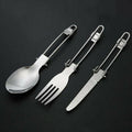 Foldable Stainless Steel Camping Cutlery Set, 3 Piece Knife, Spoon and Fork, Silver - view 3