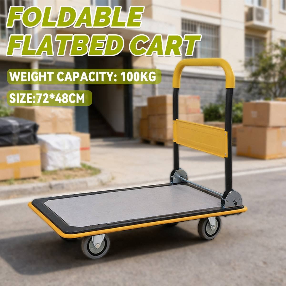 Foldable Steel Platform Trolley Cart with Swivel Wheels for Home and Warehouse