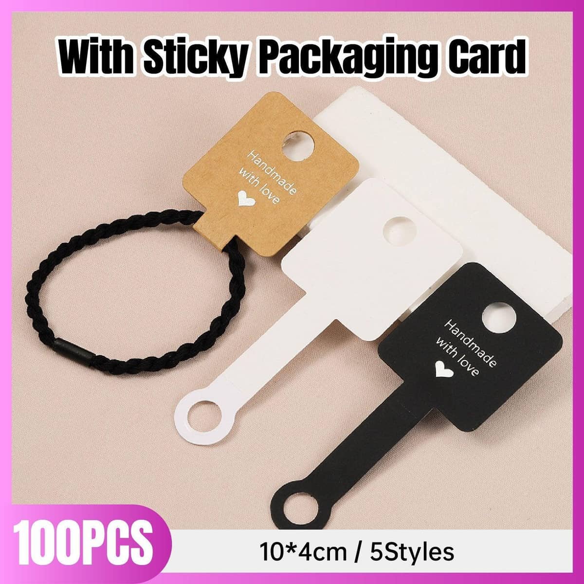 Foldable Sticky Back Jewellery Display Cards, Pack of 100 - Brown Kraft, Plain - view 2