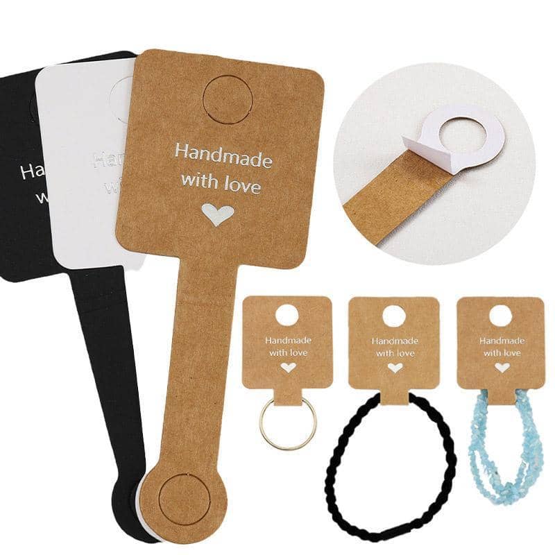 Foldable Sticky Back Jewellery Display Cards, Pack of 100 - White, Handmade with Love Print - view 5