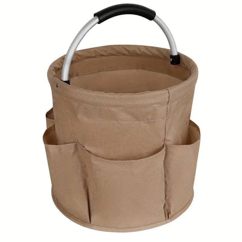 Foldable Storage Basket with Pockets, 28 x 28 cm - Khaki