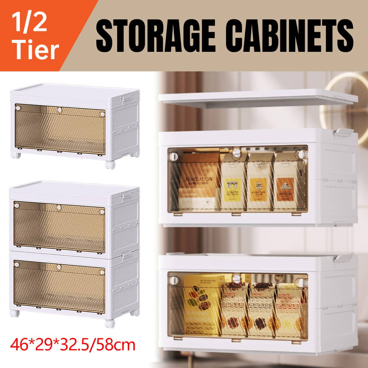 Foldable Storage Cabinet with Wheels - White, 1 Tier (46 x 29 x 32.5 cm) - view 2