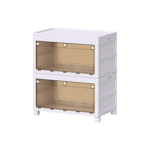 Foldable Storage Cabinet with Wheels - White, 2 Tier (46 x 29 x 58 cm)