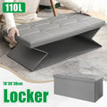 Foldable Storage Ottoman Bench 110 L - Grey Faux Leather, 76 x 38 x 38 cm