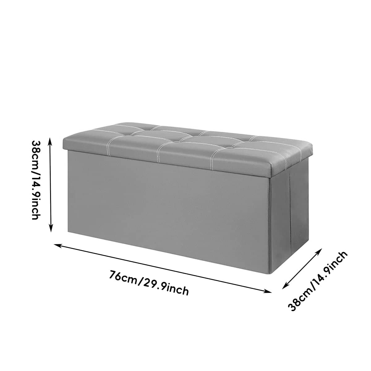 Foldable Storage Ottoman Bench 110 L - Grey Faux Leather, 76 x 38 x 38 cm - view 3
