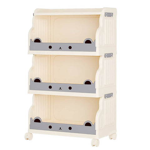Foldable Storage Rack with Wheels, 3 Tier - Cream and Grey, 53 x 31.5 x 93 cm