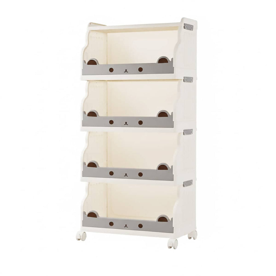 Foldable Storage Rack with Wheels, 4 Tier - Cream and Grey, 53 x 31.5 x 120 cm