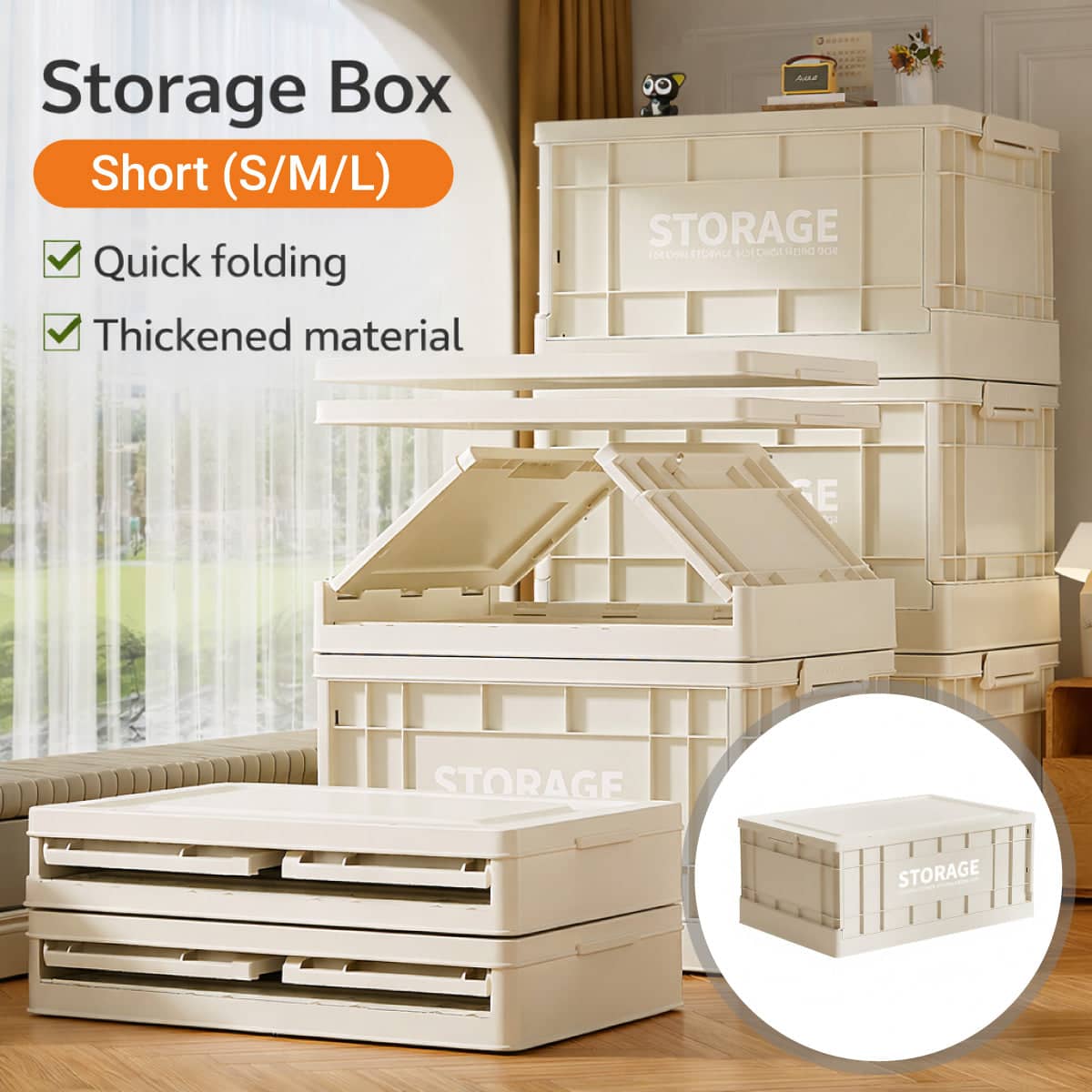 Foldable Toy and Book Storage Box, Beige - Size L (52 x 37.5 x 23 cm) - view 2