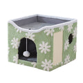 Foldable Two-Tier Cat Bed with Scratcher - Green Flower Print