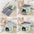Foldable Two-Tier Cat Bed with Scratcher - Green Flower Print - view 5