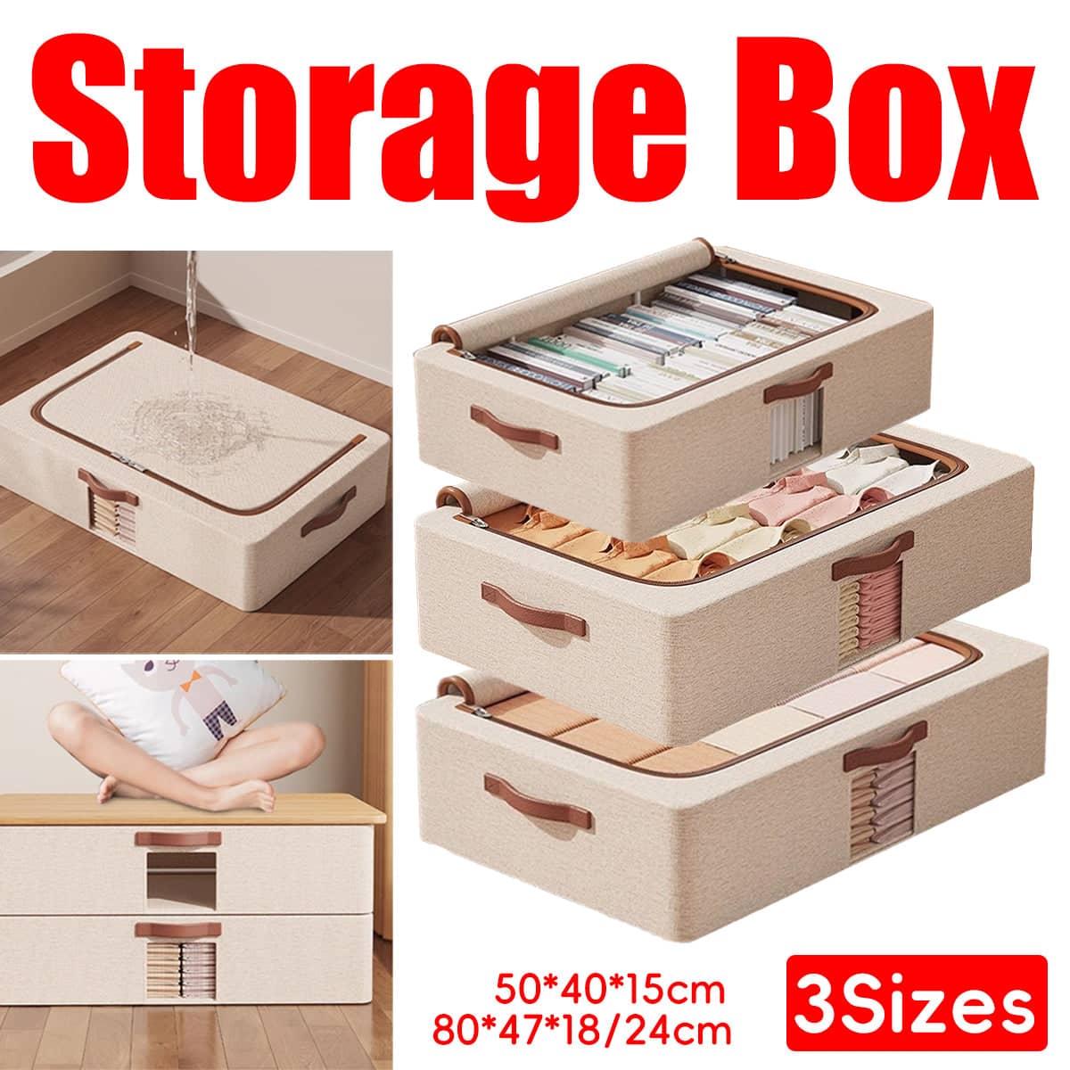 Foldable Under Bed Storage Box, Waterproof Cotton-Linen - Size 3XL (80 x 47 x 24 cm) - view 2