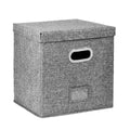 Foldable Vinyl Record Storage Box with Lid, Grey Linen Fabric - view 2