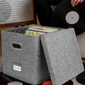 Foldable Vinyl Record Storage Box with Lid, Grey Linen Fabric - view 5