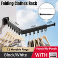 Foldable Wall Mounted Clothes Rack Space Saving Aluminium Alloy Anti-Rust - Black - view 2