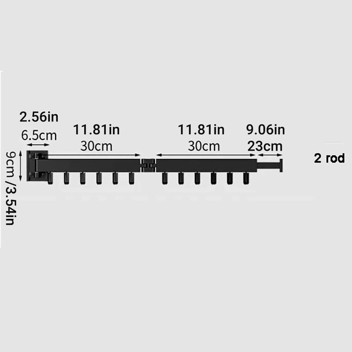 Foldable Wall Mounted Clothes Rack Space Saving Aluminium Alloy Anti-Rust - Black - view 4