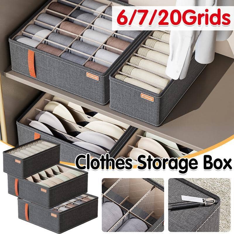 Foldable Wardrobe Organiser Box for Bras and Underwear - Dark Grey, 6 Compartments - view 2