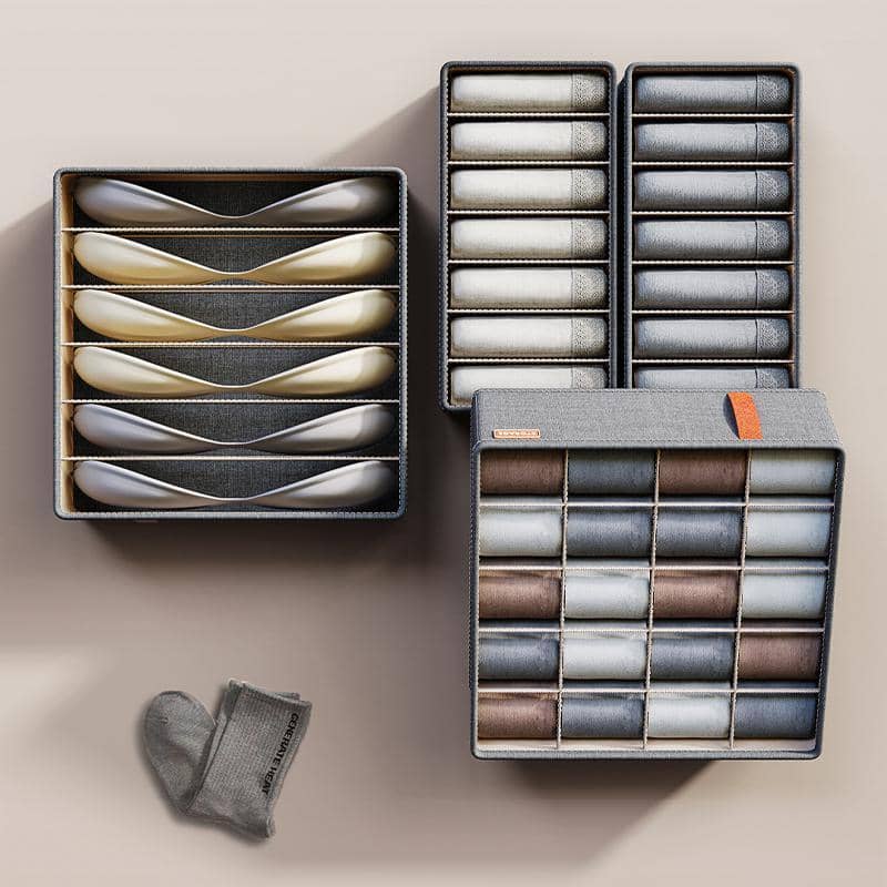 Foldable Wardrobe Organiser Box for Bras and Underwear - Dark Grey, 6 Compartments - view 5