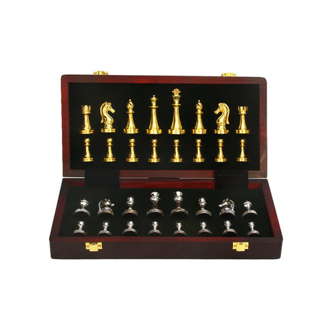 Foldable Wooden Chess Set with Weighted Gold and Silver Pieces - view 2