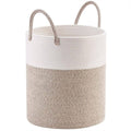 Foldable Woven Cotton Rope Storage Basket with Handles - White and Light Brown