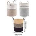 Foldable Woven Cotton Rope Storage Basket with Handles - White and Light Brown - view 4