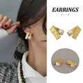 Folded Brushed Metal Stud Earrings with Pearl Accent, Simple Elegant Jewellery for Women