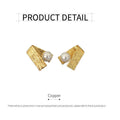 Folded Brushed Metal Stud Earrings with Pearl Accent, Simple Elegant Jewellery for Women - view 3