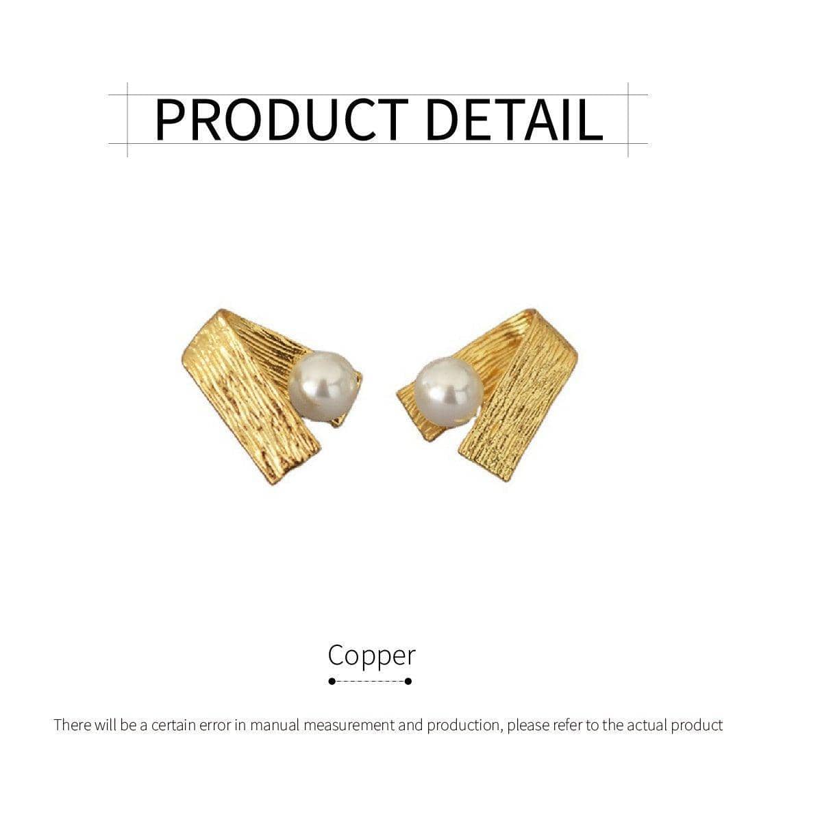 Folded Brushed Metal Stud Earrings with Pearl Accent, Simple Elegant Jewellery for Women - view 3