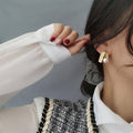Folded Brushed Metal Stud Earrings with Pearl Accent, Simple Elegant Jewellery for Women - view 5