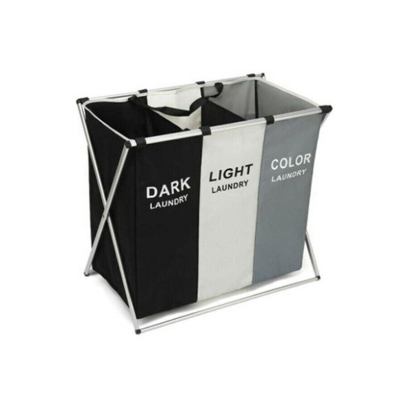 Folding 3 Section Laundry Hamper Sorter, Oxford Cloth and Aluminium Frame - view 2