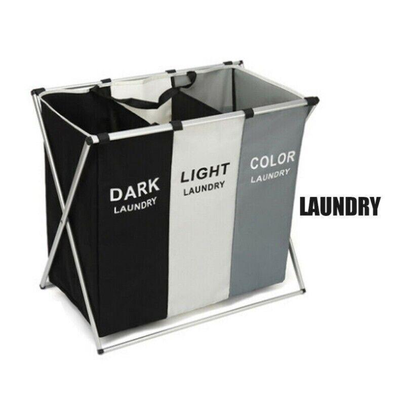 Folding 3 Section Laundry Hamper Sorter, Oxford Cloth and Aluminium Frame - view 3
