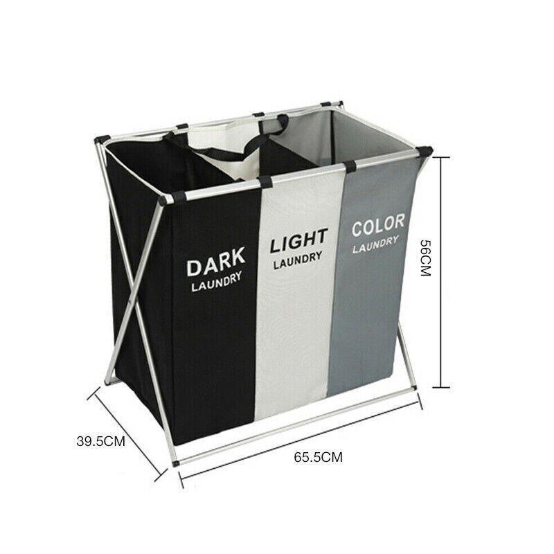 Folding 3 Section Laundry Hamper Sorter, Oxford Cloth and Aluminium Frame - view 4