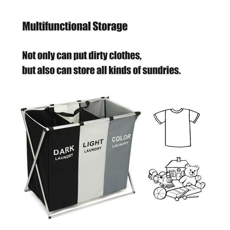 Folding 3 Section Laundry Hamper Sorter, Oxford Cloth and Aluminium Frame - view 5