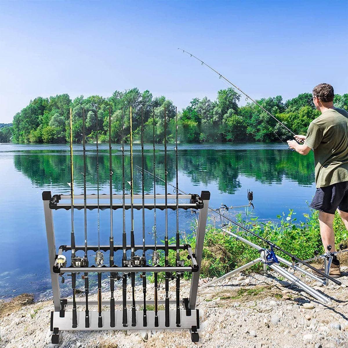 Folding Aluminium Fishing Rod Rack - 12 Holes - view 5
