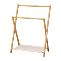 Folding Bamboo Clothes Rack with Fabric Shelf, Freestanding Garment Stand - view 2