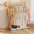 Folding Bamboo Clothes Rack with Fabric Shelf, Freestanding Garment Stand - view 4