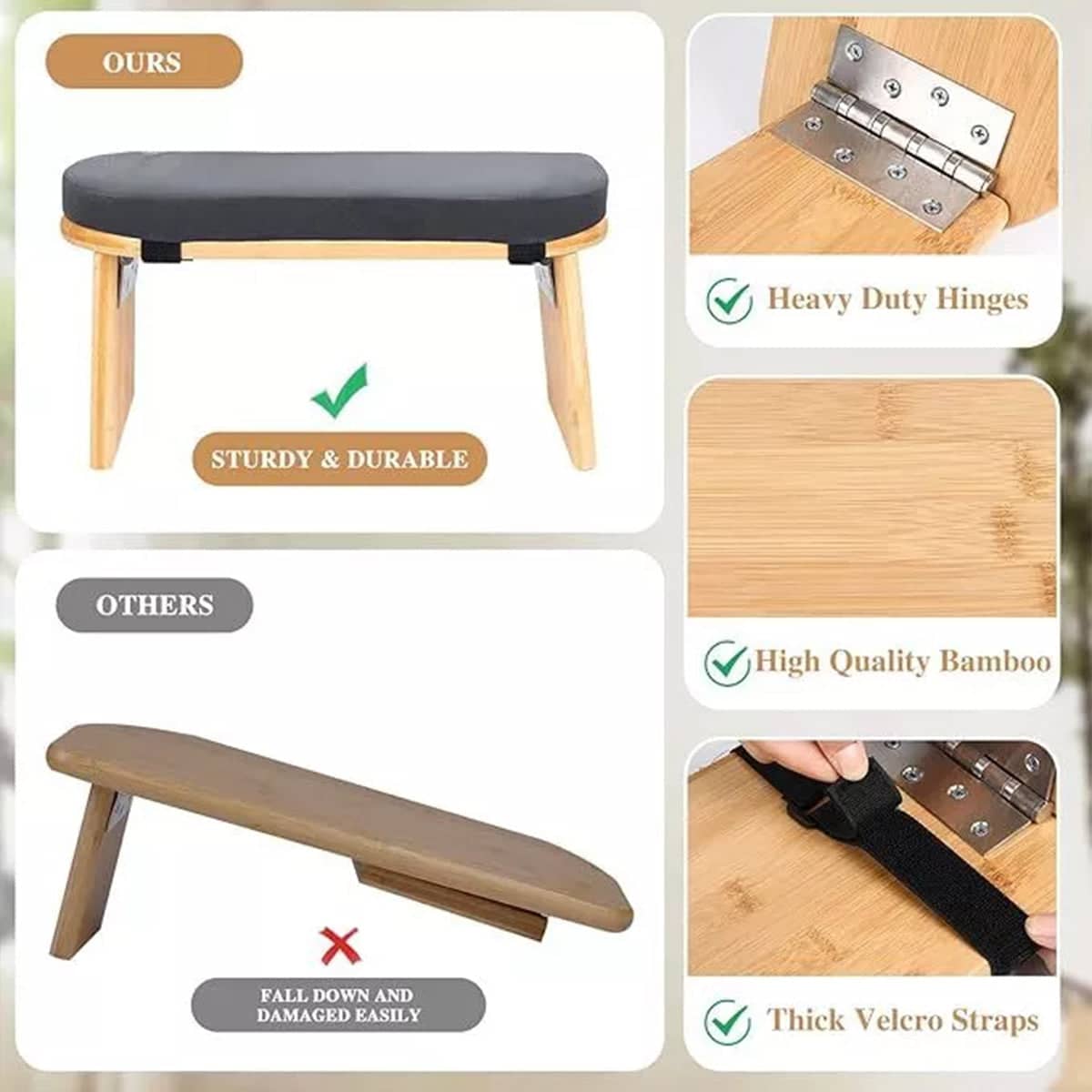 Folding Bamboo Meditation Bench with Velvet Cushion - view 5