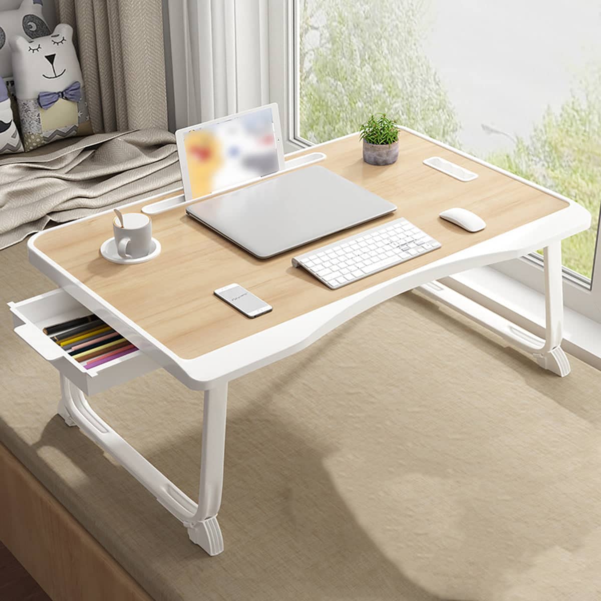 Folding Bed Desk Small Computer Table with Drawer for Student Dorm and Bedroom - view 4