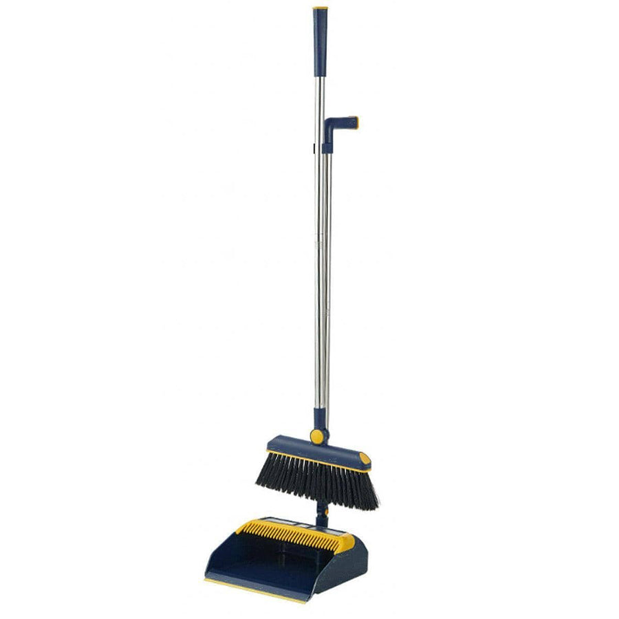 Folding Broom and Dustpan Set with Rotating Head - Dark Blue