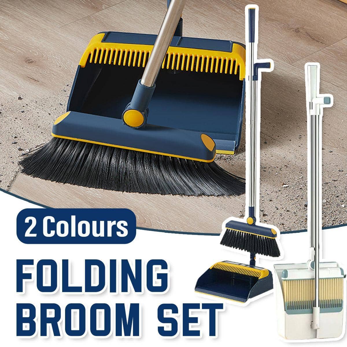 Folding Broom and Dustpan Set with Rotating Head - Dark Blue - view 2