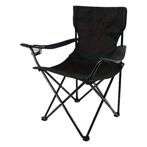 Folding Camping Chair with Armrest and Cup Holder, Portable Outdoor Seat - Black