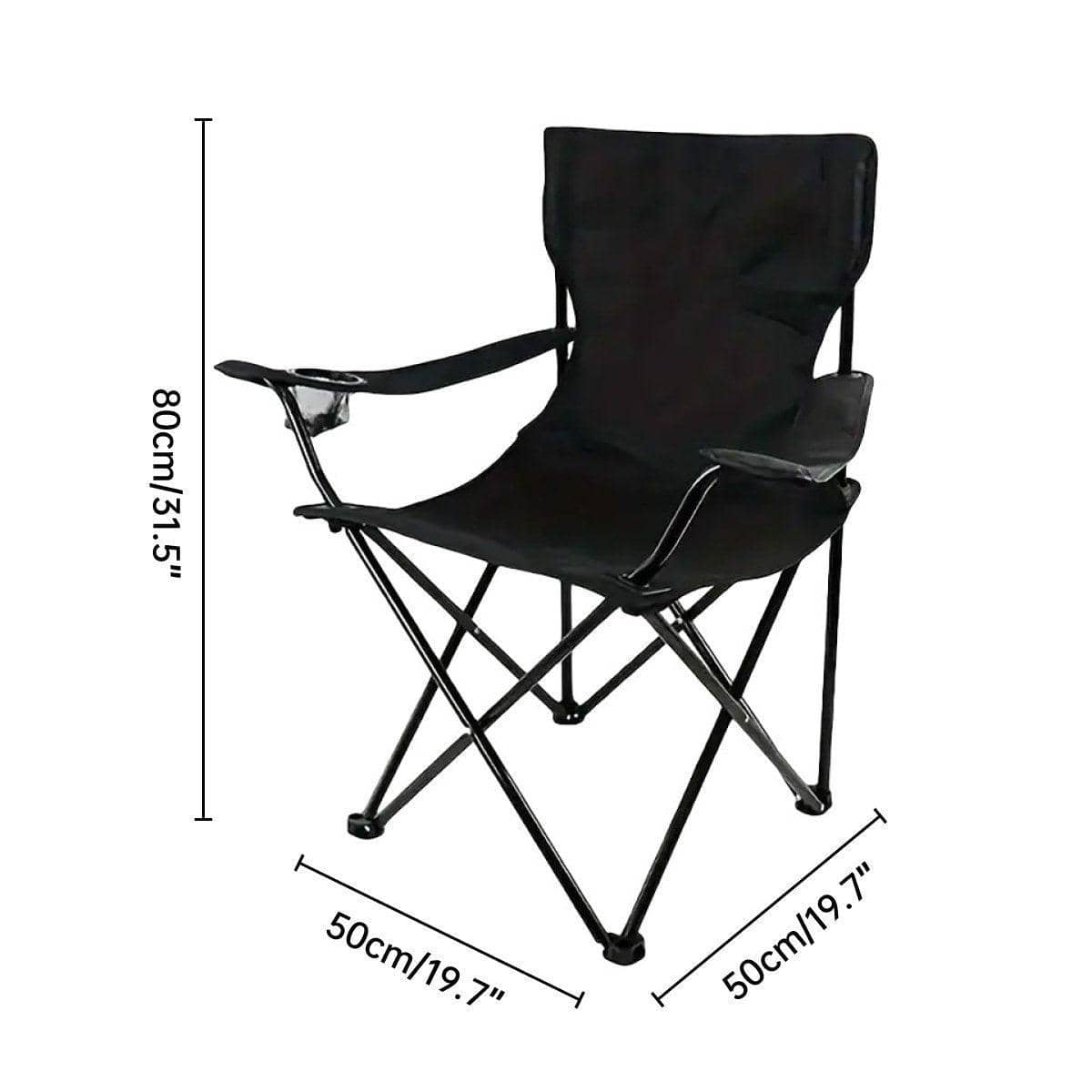Folding Camping Chair with Armrest and Cup Holder, Portable Outdoor Seat - Black - view 4