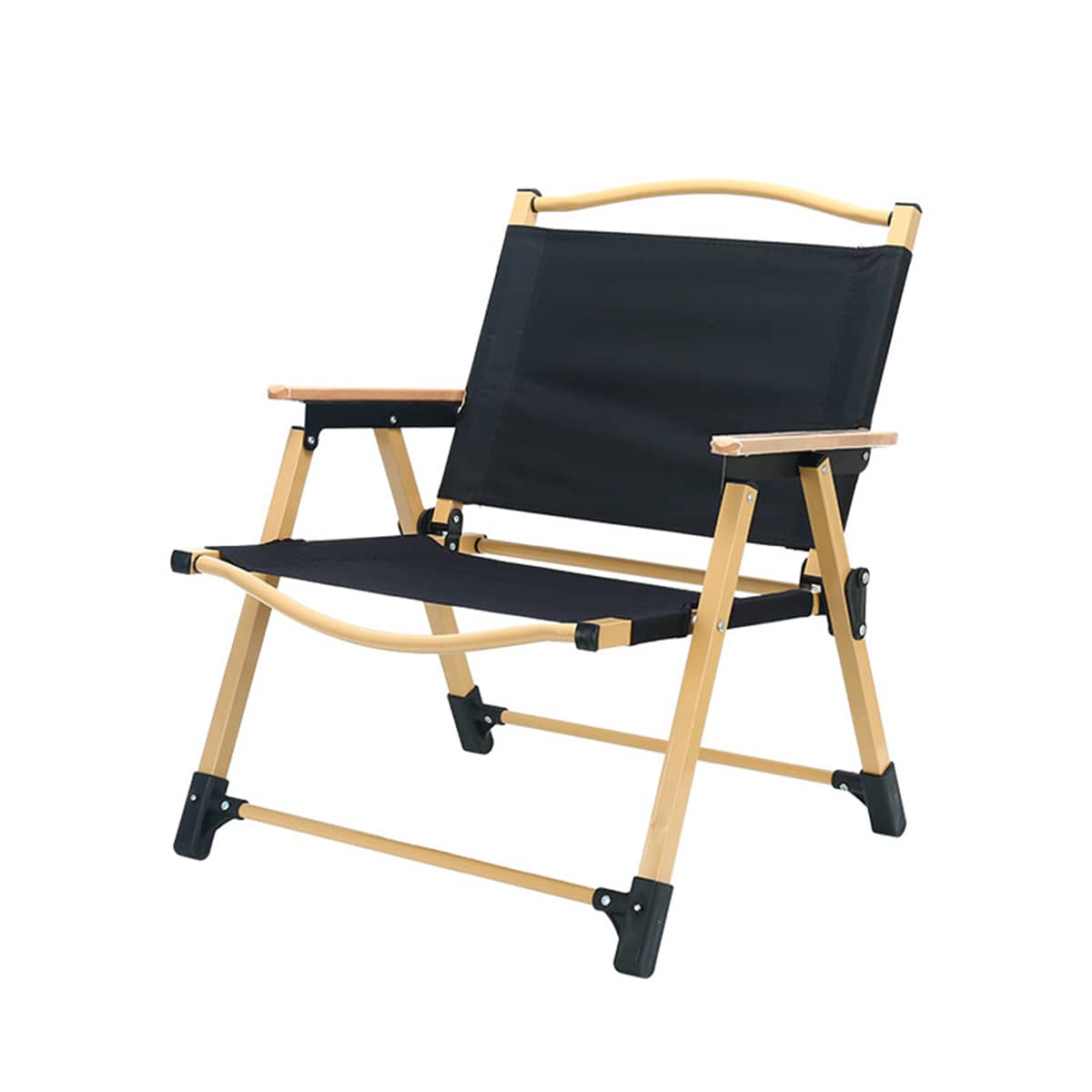 Folding Camping Chair with Solid Wood Armrests - Black