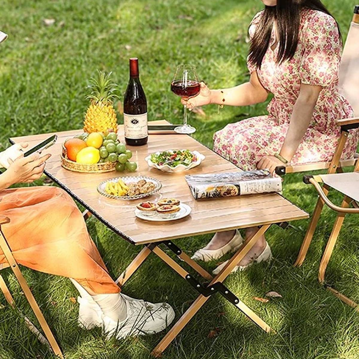 Folding Camping Table with Wood Grain Finish, 120 x 60 x 42 cm - view 5