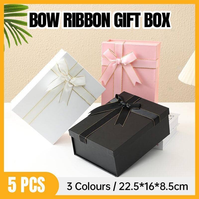 Folding Gift Boxes with Ribbon Bow Pack of 5 - White, 22.5 x 16 x 8.5cm - view 2