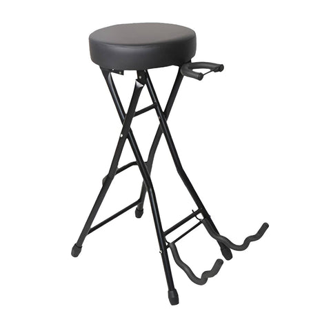 Folding Guitar Stool with Built-In Guitar Stand and Footrest - Black - view 2