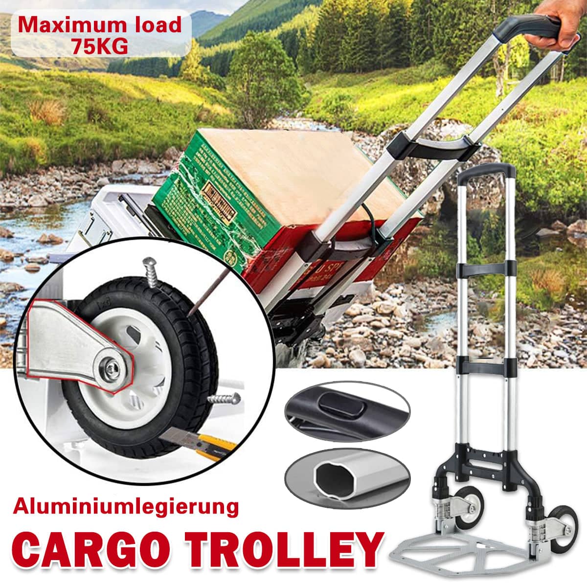 Folding Hand Trolley Cart, Heavy Duty Portable Utility Truck with Extendable Handle